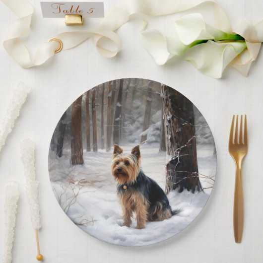 Assiettes En Carton Silencieux Terrier Laisser Il Neige Noël (Mariage)