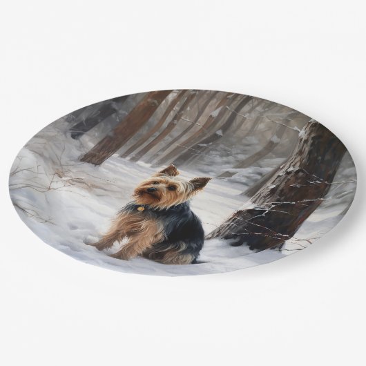 Assiettes En Carton Silencieux Terrier Laisser Il Neige Noël (Angle)