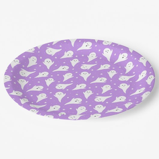 Assiettes En Carton Silhouette blanche mignonne - Halloween violet (Angle)