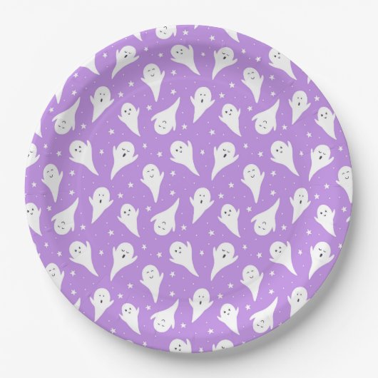 Assiettes En Carton Silhouette blanche mignonne - Halloween violet (Devant)