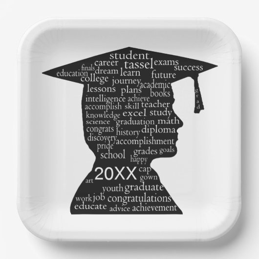 Assiettes En Carton Silhouette Boy Graduate on White  (Recto)