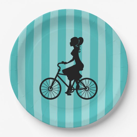 Assiettes En Carton Silhouette cycliste pour fille rétro (Devant)