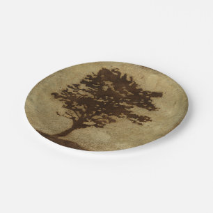 Assiettes En Carton Silhouette d'arbre sur l'arrière - plan en bronze