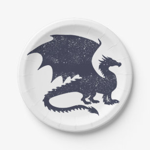 Assiettes En Carton Silhouette de dragon - Choisir la couleur arrière