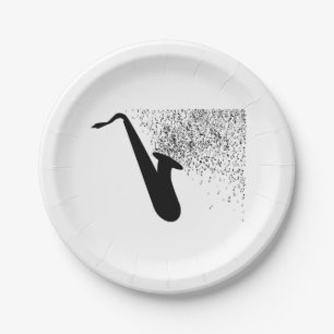 Assiettes En Carton Silhouette de saxophone avec les notes musicales