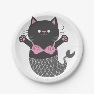 Assiettes En Carton Silhouette de sirène de chat mou - Choisir la coul