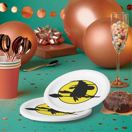 Assiettes En Carton Silhouette de sorcière d'Halloween