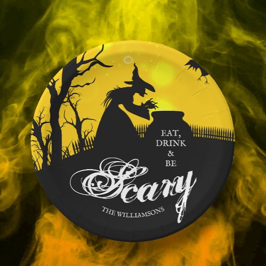 Assiettes En Carton Silhouette de sorcière pieuse Halloween