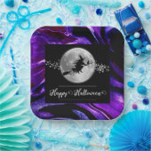 Assiettes En Carton Silhouette de sorcière violette Halloween (Fête)