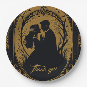 Assiettes En Carton Silhouette élégante d'une mariée et d'un marié