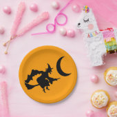 Assiettes En Carton Silhouette Halloween Sorcière Volante (Fête)