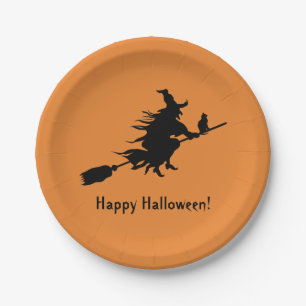Assiettes En Carton Silhouette noire de sorcière de Halloween 2018
