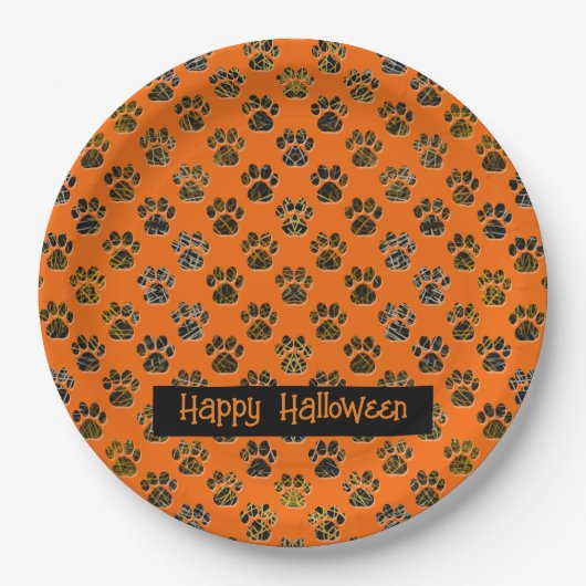 Assiettes En Carton Silhouette Paw Animal Halloween Pawty Orange (Devant)