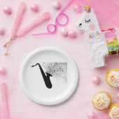 Assiettes En Carton Silhouette Saxophone Avec Notes Musicales (Fête)