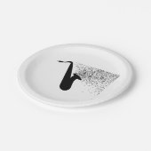 Assiettes En Carton Silhouette Saxophone Avec Notes Musicales (Angle)