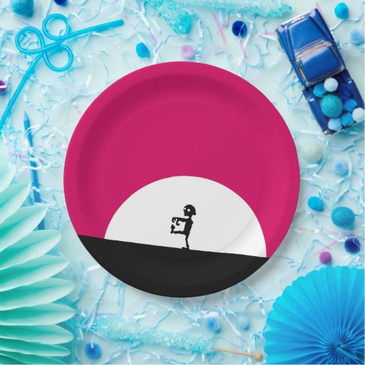 Assiettes En Carton Silhouette Zombie avec Pleine lune (Fête)