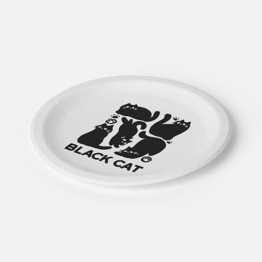 Assiettes En Carton Silhouettes de chat noir - Design Feline mignon (Angle)