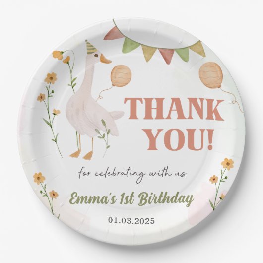 Assiettes En Carton Silly Goose 1er anniversaire (Devant)