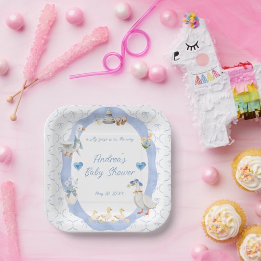 Assiettes En Carton Silly Goose Whimsical Bow Baby Boy Shower (Fête)