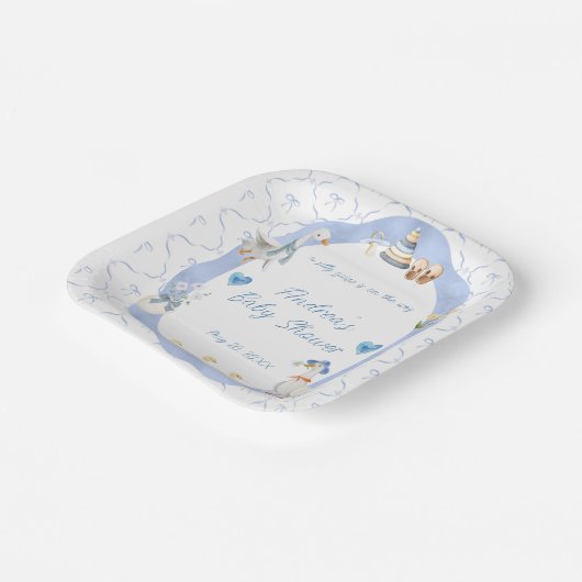 Assiettes En Carton Silly Goose Whimsical Bow Baby Boy Shower (Angulaire)
