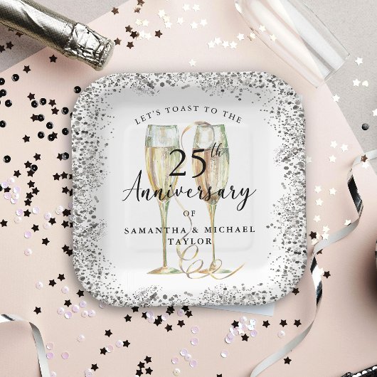 Assiettes En Carton Silver 25th Wedding Anniversary