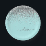 Assiettes En Carton Silver Aqua Turquoise Blue Girl Parties scintillan<br><div class="desc">Silver and Aqua Turquoise Blue Sparkle Parties scintillant Monogramme Nom et Plaques de partie initiale. Cela rend le cadeau parfait pour 16 ans,  mariage,  douche nuptiale,  anniversaire,  baby shower ou bachelorette pour quelqu'un qui aime le luxe glam et les styles chic.</div>