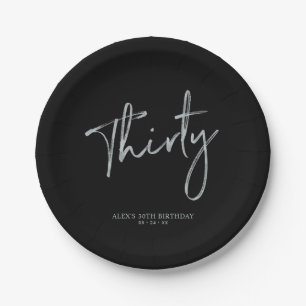 Assiettes En Carton Silver & Black Thirty Lettres Anniversaire 30 ans