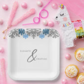 Assiettes En Carton Silver Blue Snowflakes Mariage d'hiver (Fête)