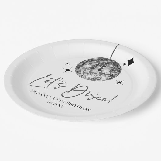 Assiettes En Carton Silver Disco Ball Let's Disco fête d'anniversaire (Angle)