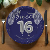Assiettes En Carton Silver Foil Sweet 16 Ballons d'anniversaire Royal