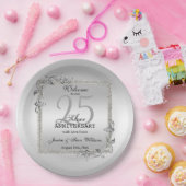 Assiettes En Carton Silver Gem & Glitter 25th Wedding Anniversary (Fête)