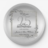 Assiettes En Carton Silver Gem & Glitter 25th Wedding Anniversary (Devant)