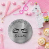 Assiettes En Carton Silver Glitter Sparkle Eyelashes Monogram (Fête)