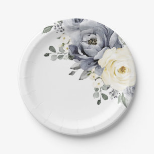 Assiettes En Carton Silver Grey Ivory Floral hiver Rustique Mariage