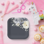 Assiettes En Carton Silver Grey Ivory Floral hiver Rustique Mariage Pa (Fête)