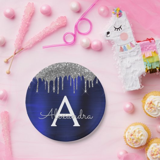 Assiettes En Carton Silver Navy Parties scintillant bleue Étincelle No (Fête)