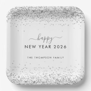 Assiettes En Carton Silver Parties scintillant Nom White Happy New Yea
