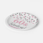 Assiettes En Carton Silver Pink Confetti 60 et Fabuleux anniversaire (Angle)