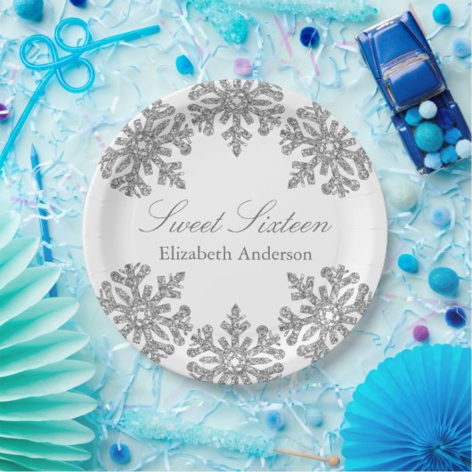 Assiettes En Carton Silver Snowflake Winter Sweet 16 (Fête)