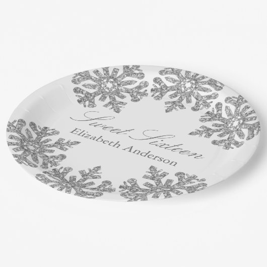 Assiettes En Carton Silver Snowflake Winter Sweet 16 (Angle)