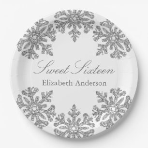 Assiettes En Carton Silver Snowflake Winter Sweet 16