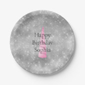 Assiettes En Carton Silver Sparkle rose Glam Unicorn Anniversaire (Devant)