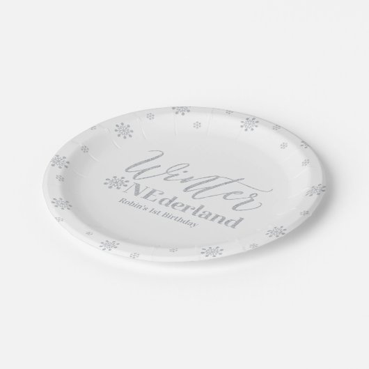 Assiettes En Carton Silver Winter Onederland 1ère fête d'anniversaire (Angle)