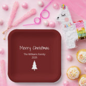 Assiettes En Carton Simple À feuillage persistant moderne Noël Rouge (Fête)