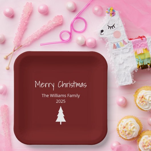 Assiettes En Carton Simple À feuillage persistant moderne Noël Rouge (Fête)