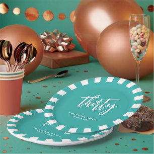 Assiettes En Carton Simple Aqua et White 30th Birthday Party