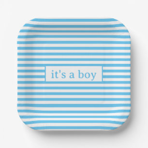 Assiettes En Carton Simple Bébé Bleu et Blancs
