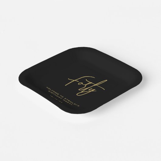 Assiettes En Carton Simple Black and Gold Quarty fête d'anniversaire (Angulaire)