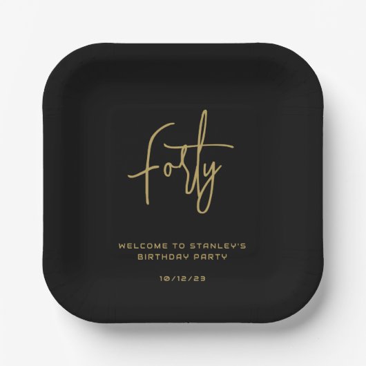 Assiettes En Carton Simple Black and Gold Quarty fête d'anniversaire (Recto)