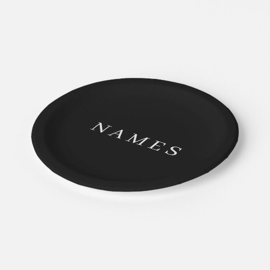 Assiettes En Carton Simple Black Custom Ajouter Votre Nom Élégant (Angle)